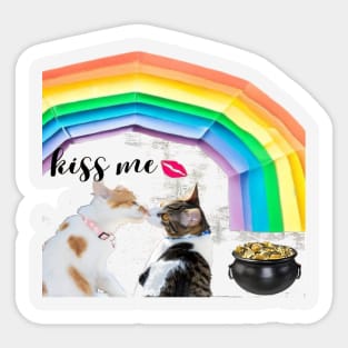 Playful kittens and rainbow with lucky pot - loving kittens Sticker